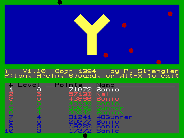Title screen of Y