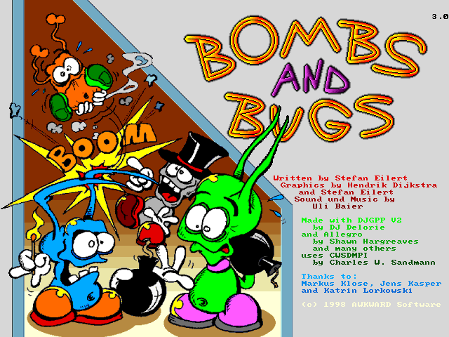 Title screen of Bombs and Bugs