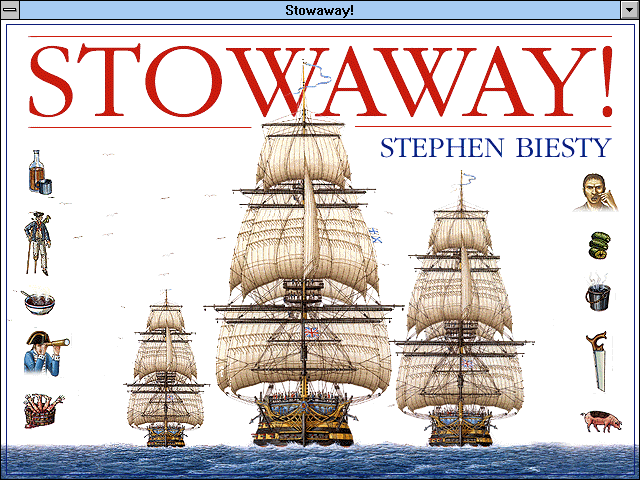 Title screen of Stowaway! Stephen Biesty's Incredible Cross-Sections