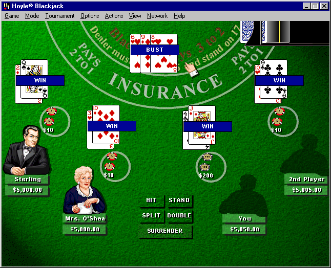 Gameplay of Hoyle Blackjack