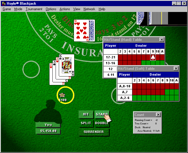 Gameplay of Hoyle Blackjack