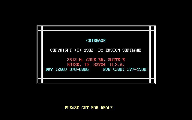 Title screen of Cribbage (1982)