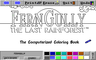 Title screen of Fern Gully: The Last Rainforest Computerized Coloring Book