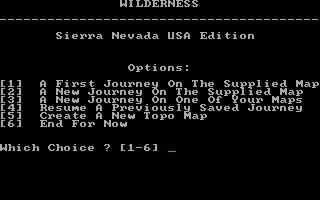 Title screen of Wilderness: A Survival Adventure