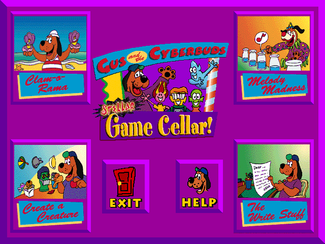 Title screen of Gus and the Cyberbuds: Stellar Game Cellar!