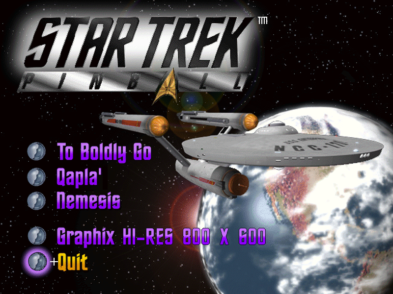 Title screen of Star Trek Pinball