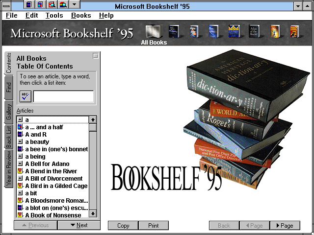 Title screen of Microsoft Bookshelf '95