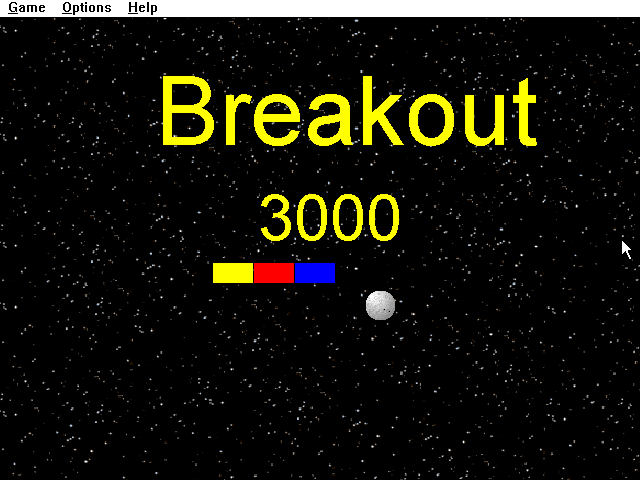 Title screen of Breakout 3000