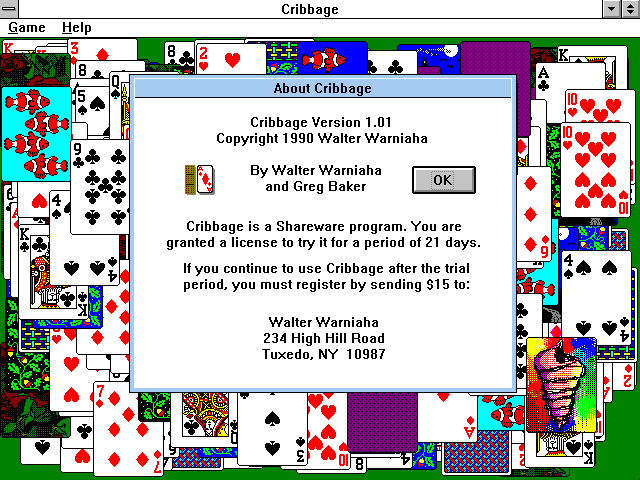 Title screen of Cribbage