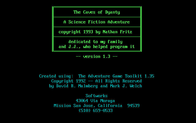 Title screen of The Caves of Dyanty