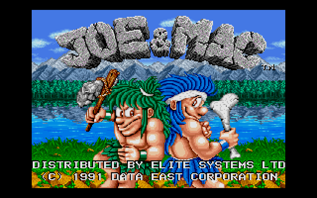 Title screen of Joe & Mac: Caveman Ninja