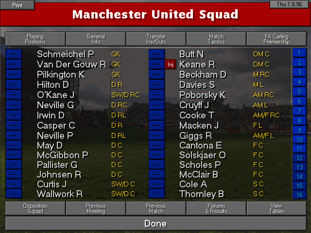 Gameplay of Championship Manager 96/97