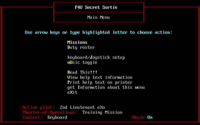 Title screen of F4U Secret Sortie