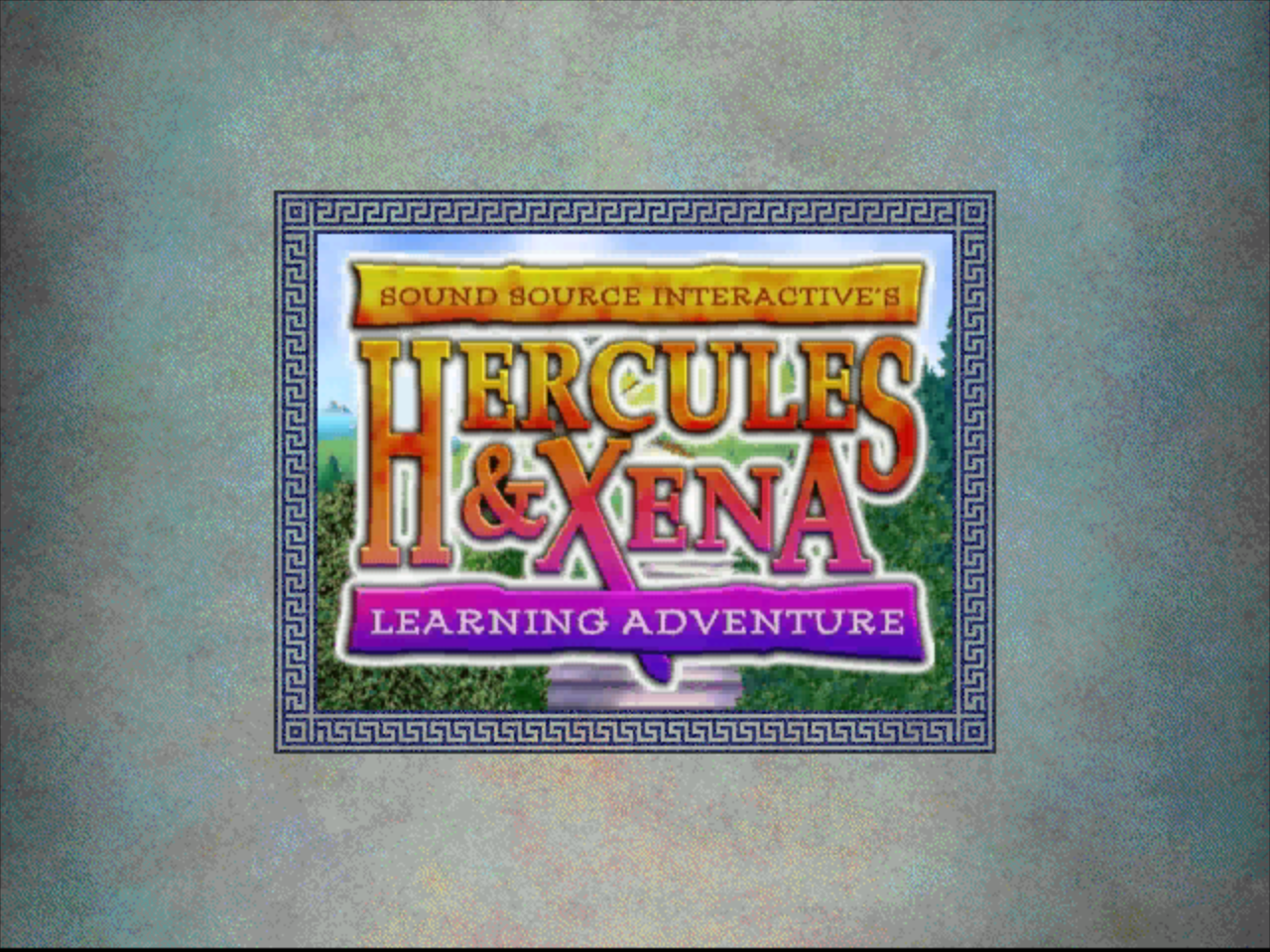 Title screen of Quest for the Scrolls: Hercules & Xena Learning Adventure