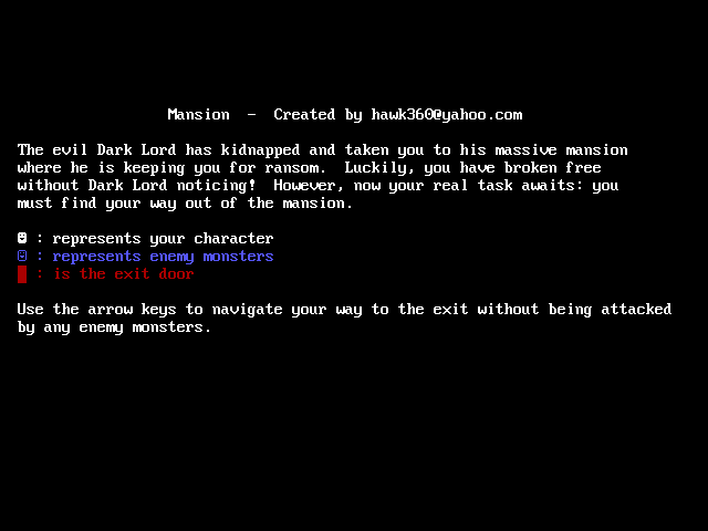 Title screen of Mansion