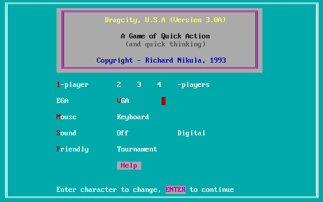 Title screen of Dragcity U.S.A.
