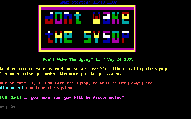 Title screen of Don't Wake the SysOp