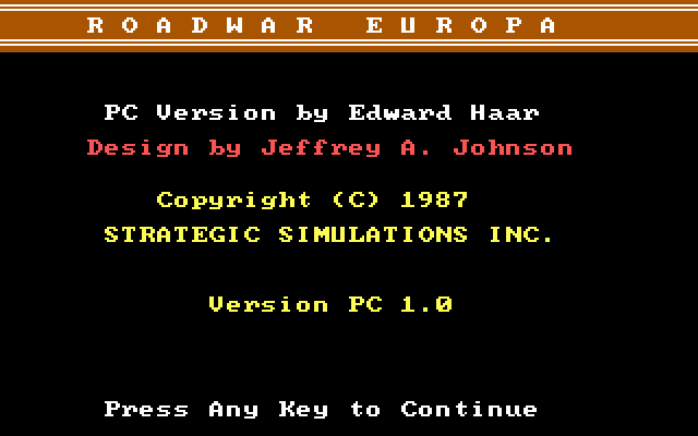 Title screen of Roadwar Europa