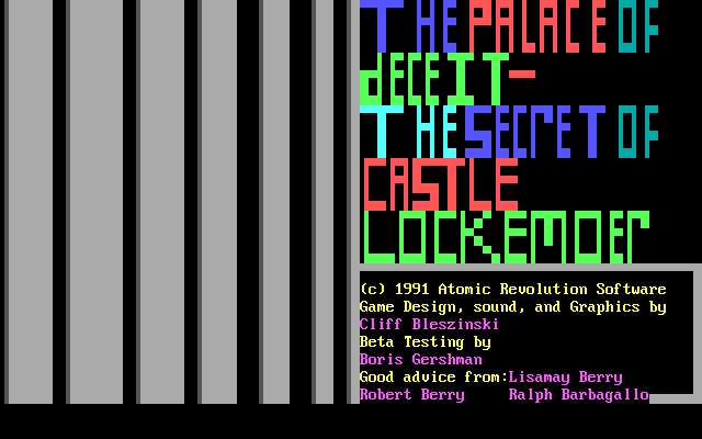 Title screen of The Palace of Deceit: The Secret of Castle Lockemoer