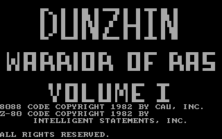 Title screen of Warrior of Ras: Volume One - Dunzhin