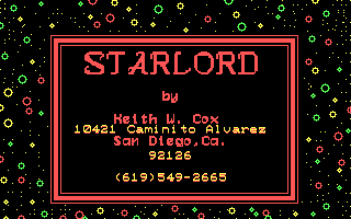 Title screen of Starlord (Keith Cox, 1987)