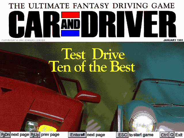 Title screen of Car and Driver