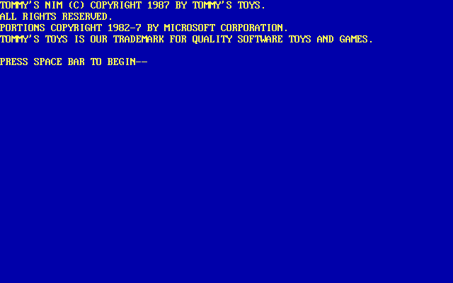 Title screen of Tommy's Nim