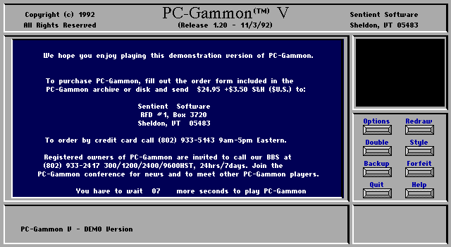 Title screen of PC-Gammon