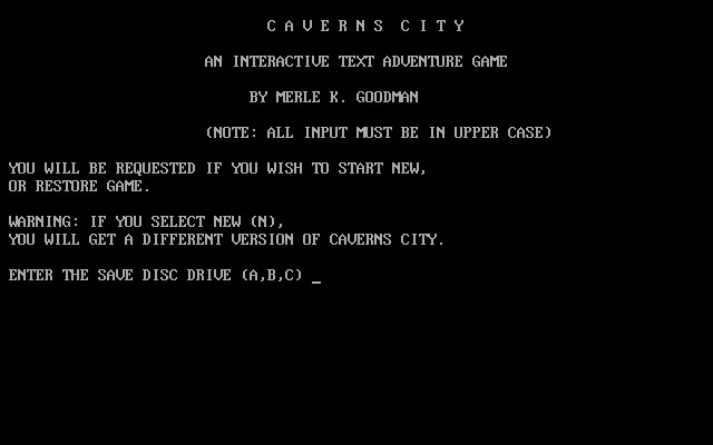 Title screen of Caverns City