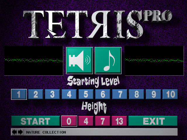 Title screen of Tetris Pro