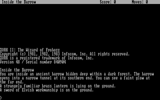 Title screen of Zork II: The Wizard of Frobozz