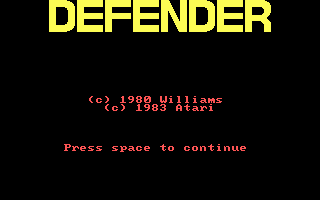 Title screen of Defender (1983)