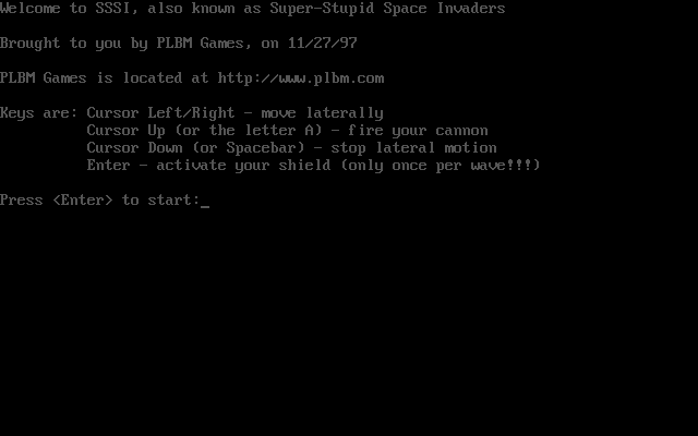 Title screen of Super Stupid Space Invaders