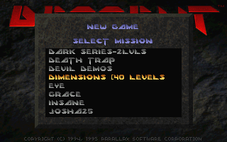 Title screen of Dimensions for Descent