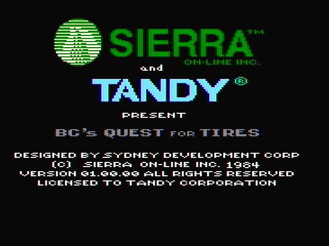 Title screen of BC's Quest for Tires