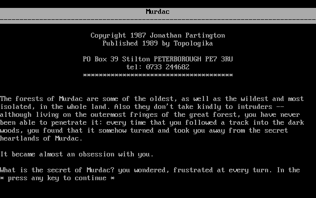 Title screen of Monsters of Murdac