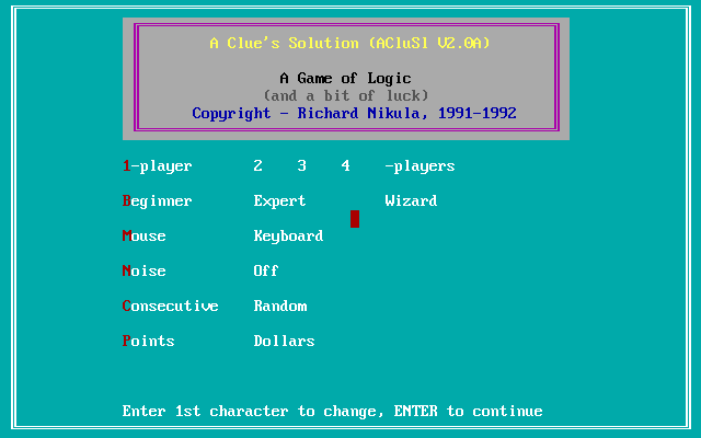 Title screen of A Clue's Solution