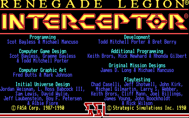 Title screen of Renegade Legion: Interceptor