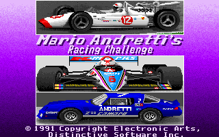 Title screen of Mario Andretti's Racing Challenge