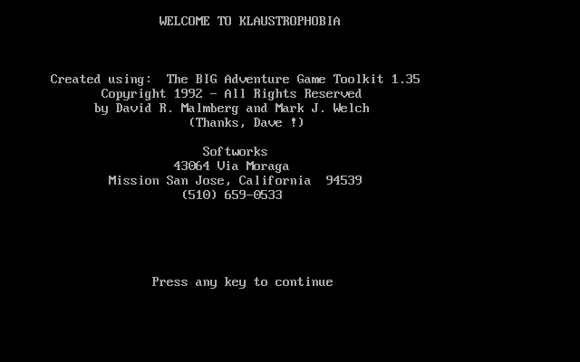 Title screen of Klaustrophobia