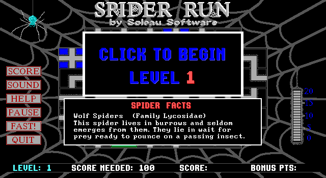 Title screen of Spider Run