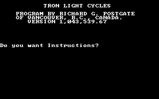 Title screen of Tron Light Cycles (1983)
