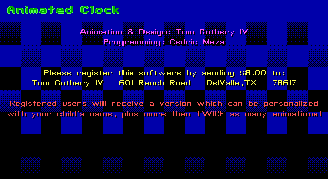 Title screen of Animated Clock v3.0