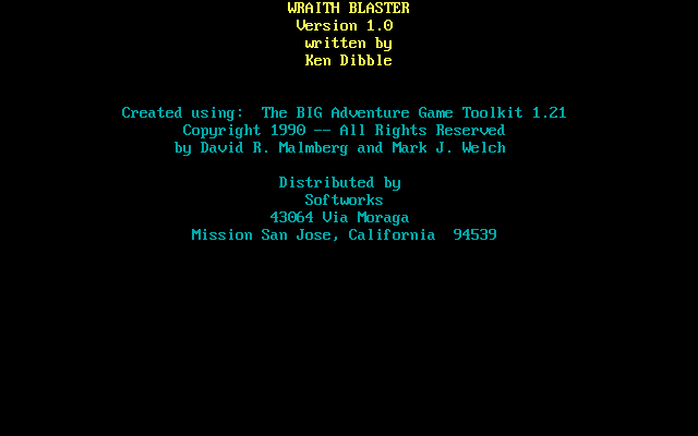 Title screen of Wraith Blaster