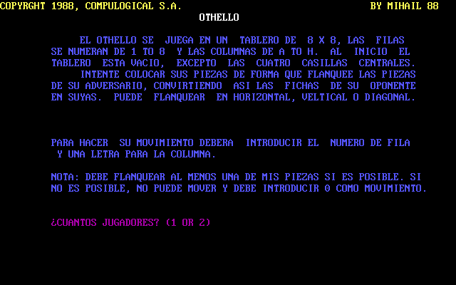 Title screen of Othello (1988)