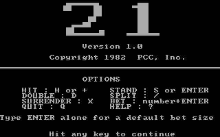 Title screen of 21