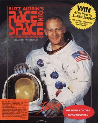 Box front of Buzz Aldrin's Race into Space, United States