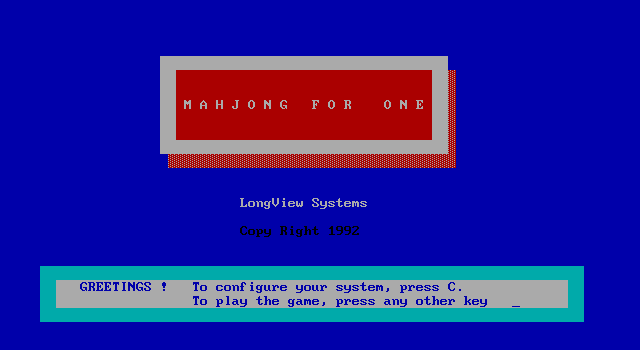 Title screen of Mahjong for One