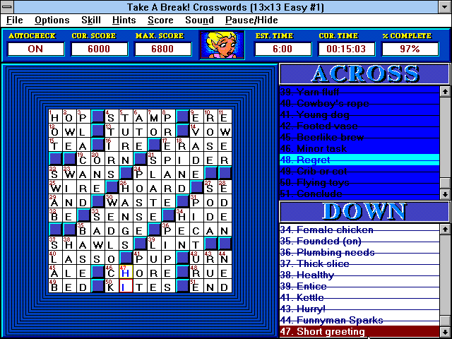 Gameplay of Take a Break! Crosswords
