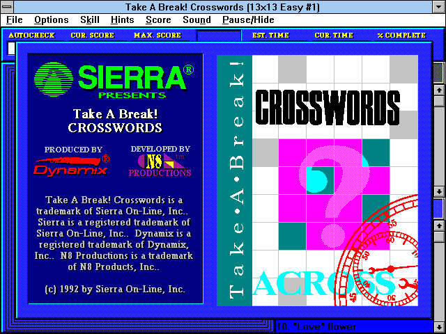 Title screen of Take a Break! Crosswords